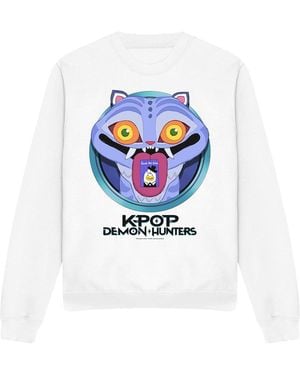 K-Pop Demon Hunters Adult Save The Date Derpy Tiger Cartoon Sweatshirt - White