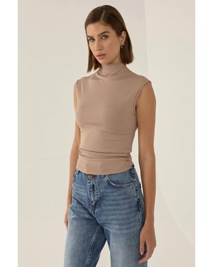 Hiccup Ruched Half Turtleneck Crop Top - Blue