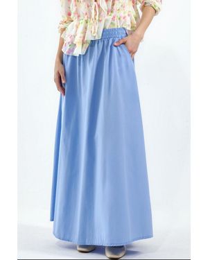 Busem Elastische Taille Midi Rok Met Zakken - Blauw