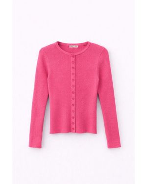 MixRay Geknoopte Slim Fit Ribbelgebreide Cardigan - Roze