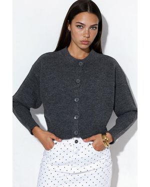 Viorna Korte Geribbelde Cardigan Met Knopen - Grijs