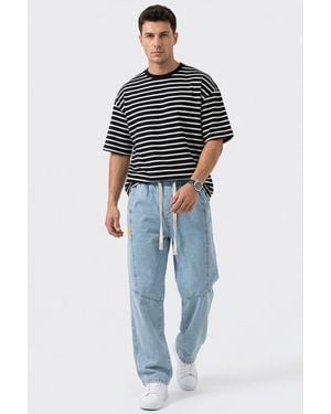 Bigdart Baggy Denim Trousers With Drawstring Waist - Blue