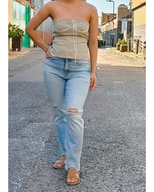Gini London Sage Green Lange Mono Strik Korset Top Sage - Grijs