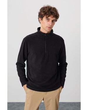 TOMMY LIFE Plush Half-Zip Sweatshirt - Black