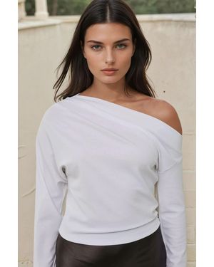 Hiccup Asymmetrical Neck Draped Blouse - White
