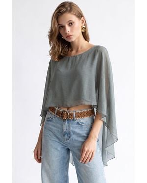 MixRay Loose Chiffon Crew Neck Blouse - Grey