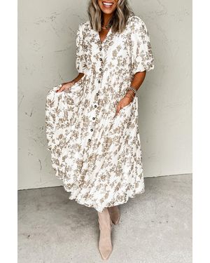 Azura Exchange Bloemenprint Midi-jurkje Met Zakken - Naturel