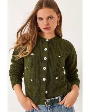Bianco Lucci Textured Knitwear Cardigan With Button Closure - Green