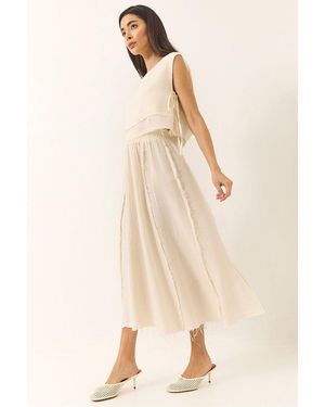 Bianco Lucci Textured Blouse & Skirt Muslin Fabric Two-Piece Set - Natural
