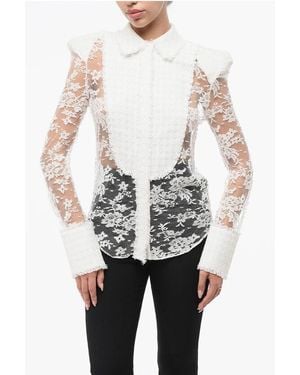 Balmain Kanten Shirt Met Schoudervullingen In Wit