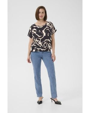 Kaffe Blouse Met Korte Mouwen Kabeathe Loose Fit Black Offwhite - Blauw