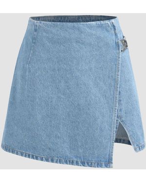 Hiccup High Waist Denim Skorts - Blue