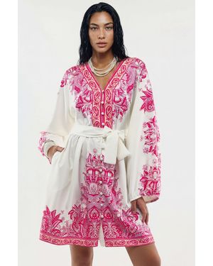 Msn-Collection Belted Mini Dress With V-Neck - Pink