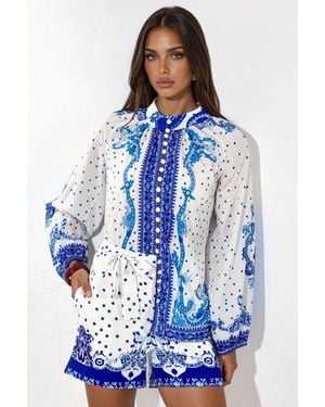Msn-Collection Paisley Woven Playsuit With Tie Detail - Blue