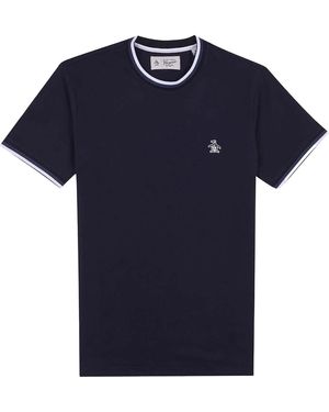 Original Penguin Sticker Pete Ringer Tipped T-shirt (donkere Saffier) - Blauw