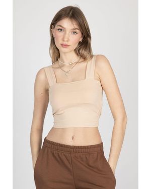 Hiccup Square Neck Basic Crop Top - Natural