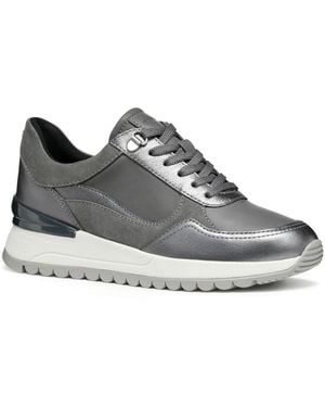 Geox D Desya A Leather /Gun Trainers - Grey