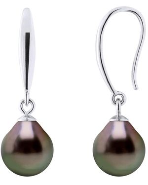 Ateliers Saint Germain Earrings Of 925 And Real Cultured Tahiti Pearls Pear 8-9 Mm - Brown