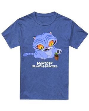 K-Pop Demon Hunters Adult Cute Derpy Tiger Heather T-Shirt (Heather Royal) - Blue
