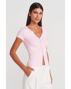 Dilvin Slim Fit V-Hals Knopenblouse - Roze