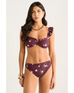 Gini London Floral Printed Bikini Bottom - Brown