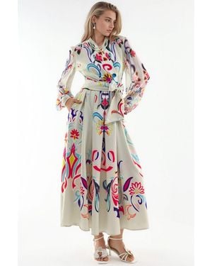 Msn-Collection Floral Print Maxi A-Line Dress - White
