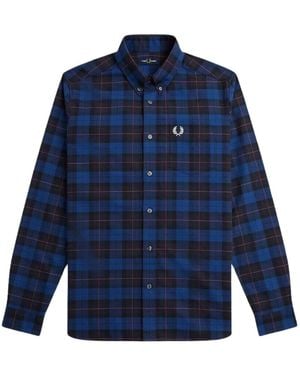 Fred Perry Long Sleeve Tartan Shirt Cotton - Blue