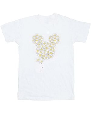 Disney Ladies Mickey Mouse Chamomile Head Cotton Boyfriend T-Shirt - White