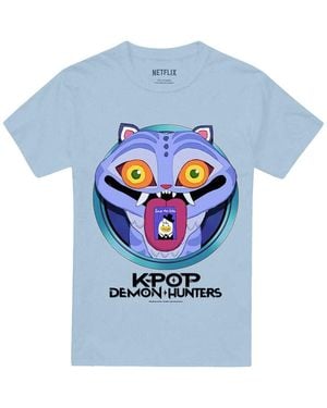 K-Pop Demon Hunters Adult Save The Date Derpy Tiger Cartoon T-Shirt (Sky) - Blue