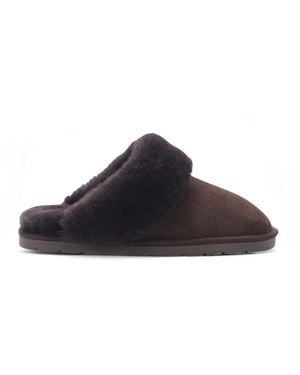 Infinity Leather Genuine Sheepskin Suede Mule Winter Slippers - Black