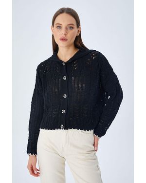 MixRay Textured Knitwear Cardigan With Button Closure - Blue