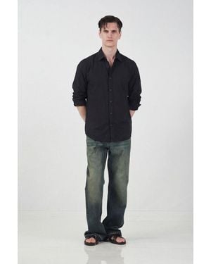 Giesto Oversized Long Sleeve Button Shirt - Blue