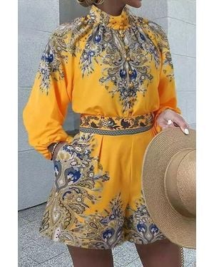 Msn-Collection Paisley Woven Jumpsuit Met Strikdetail - Geel