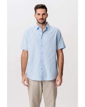 TeeShoppen Linnen Overhemd Met Korte Mouwen - Blauw