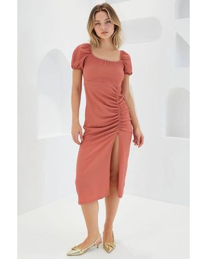 Bigdart Textured Midi Knit Dress With Square Collar