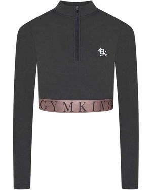 Gym King Impact-Crop-Top Met Halve Ritssluiting Voor (Leisteen/Perzik) - Grijs