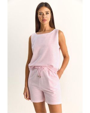 Bianco Lucci Striped Seersucker Blouse And Shorts Set - Pink