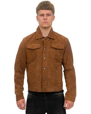 Infinity Leather Goat Suede Jeans Jacket-Adelaide - Brown