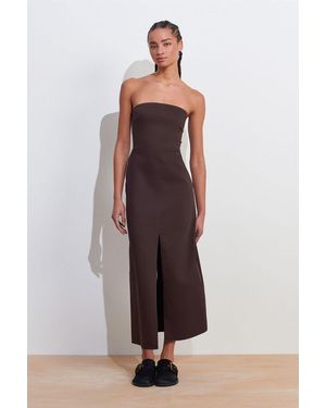 Dilvin Strapless Fitted Midi Dress With Slit - Brown