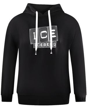 Ice Iceberg Bold Blocked Logo Hoodie Cotton - Black