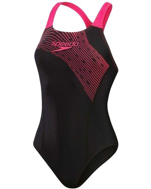 Speedo Medley Medalist Gestreept Eendelig Zwempak /Roze) - Zwart