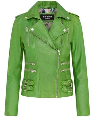 Infinity Leather Apple Brando Biker Jacket-Loddon - Green