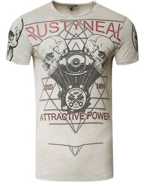 Rusty Neal Rocker T-Shirt Licht Gewassen Met Schedelprint - Grijs