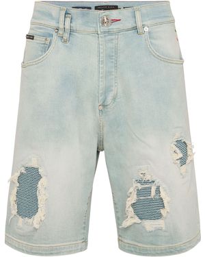 Philipp Plein Denim Shorts Formentera Distressed - Grijs