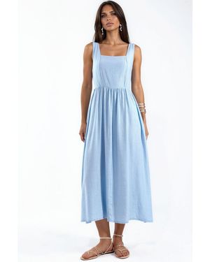 Busem Solid Midi Dress With Square Collar - Blue