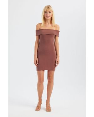 Hiccup Off Shoulder Mini Bodycon Dress - Red