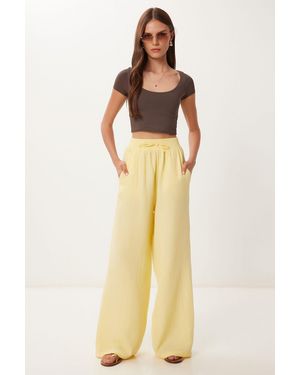 Happiness İstanbul Wide Leg Drawstring Waist Trousers With Binding Detail - Natural