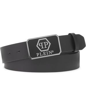 Philipp Plein Leather Belt Hexagon - Zwart