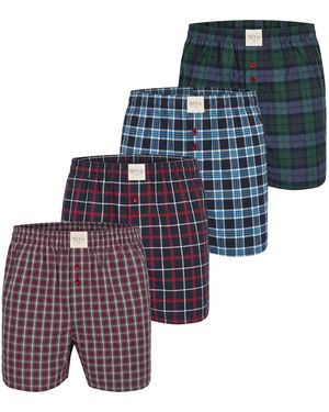 Phil & Co. Berlin Wijde Boxershorts Mulitpack 4-Pack Geruit - Blauw