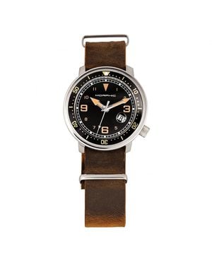 Morphic M74 Series Leather-Band Watch W/Magnified Date Display - Black
